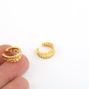 15mm 24k Gold Plated Stone Ear Cuff,Minimalist Ear Cuff, Dainty Ear Cuff,White Stone Hoop Ear Cuff, Cartilage Earrings, EAR-300