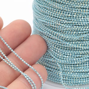16.5 Feet 1.3mm Light Blue Gold Brass Faceted Ball Chain, Light Blue Chain - Ball Chains