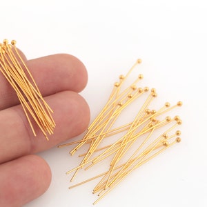 50 Pcs 0.60x40mm 24k Shiny Gold Plated, Ball Head Pin Shiny Gold Plated , Ball Head Pin ,GLD-1404