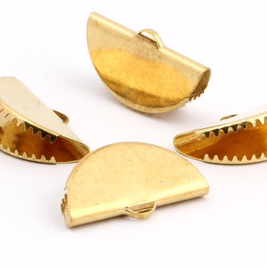 6 Pcs Raw Brass Ribbon Crimp , Cord End , End Clasp , 30 mm DS-RAW-493