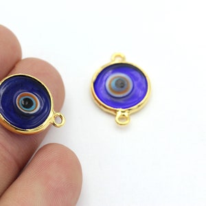 24k Shiny Gold Evil Eye Beads, Enamel Evil Eye Charms, Bracelet Connector, Evil Eye Bracelet,Evil Eye Spacer Beads,Charms ( 16x23mm) GLD-558