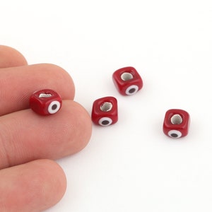 7mm Dark Red Glass Beads, Glass Cube Beads, Murano Glass, Bracelet Connector,Beads for Bracelet, Murano Beads,Wholesale Glass Beads STN-87