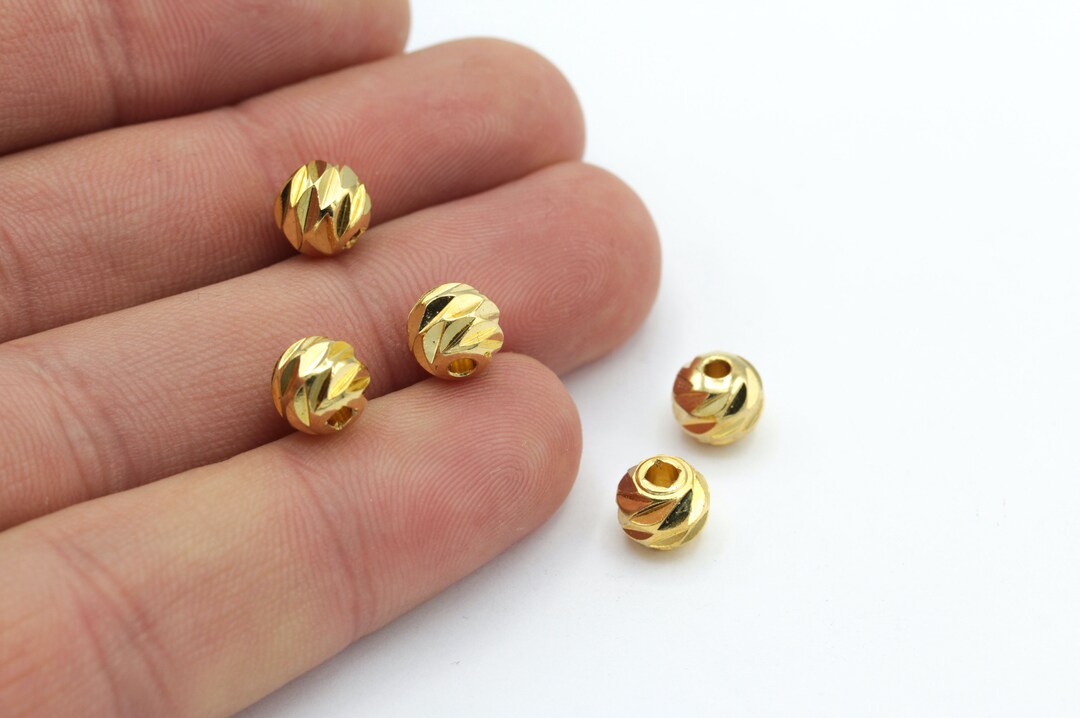 10 Pcs 8 Mm Gold Plated Laser Cut Beads, Faceted Beads, Spacer Beads