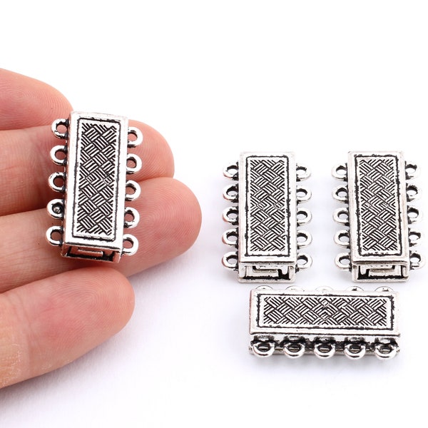 2 Pcs 5 Strand Magnetic Clasp , Antique Silver Magnetic Clasp , Multi-Strand Clasp, vintage clasp, brasil clasp, necklace clasp  MC-9