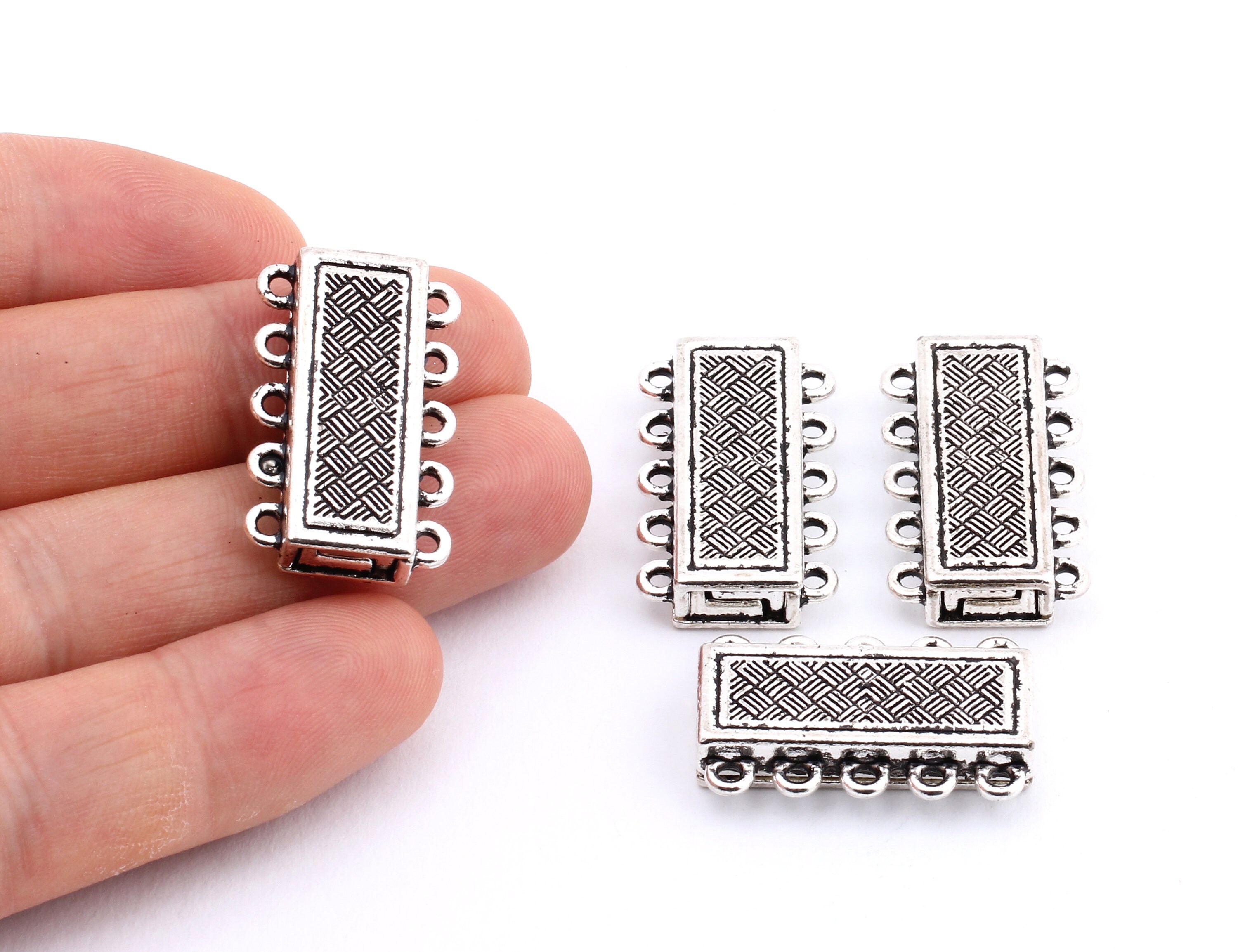 6mm flat TEXTURED magnetic clasp ANT SILVER per 10 clasps