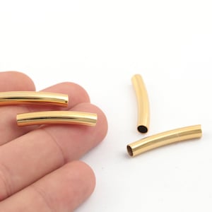 2 Pcs 5x30mm 24k Shiny Gold Plated Curved Tube Beads , Oval Tube Beads, Gold Plated Spacer Tubes, Round Tubes,Curved Tubes, GLD-1276