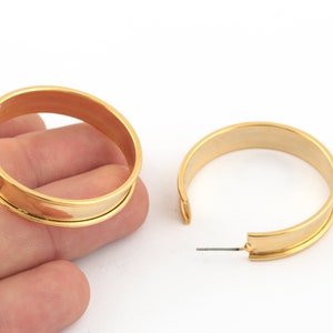 37mm 24k Shiny Gold Plated Earrings, Dangle Circle Earrings,Hoop Earrings,Brass Earrings , Stud Earrings ,Earring Findings, EAR-430