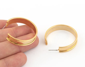 Pendientes chapados en oro brillante de 37 mm y 24 k, pendientes de círculo colgante, pendientes de aro, pendientes de latón, pendientes de tachuelas, hallazgos de pendientes, EAR-430
