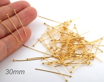 12 Pcs 30mm 24k Shiny Gold Plated Ball Head Pin , Ball Head Pin-GLD-38