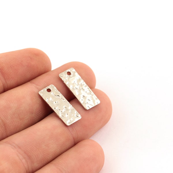 2 Pcs Silver Plated Rectangle Hammered Charms, Necklace Pendant, Brass Pendant,Hammered Charms, Hammered Earrings  8x20mm SLVR-274