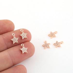 1 Pcs 9x10mm Cz Star Charms , Rose Gold Plated Pave Star Charms, Cubic Zirconia Star, Star Pendant, Mini Pendant Charms , ZRK-659
