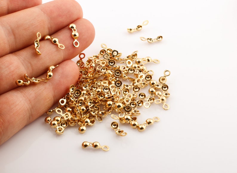 50 Pcs 24k Gold Plated Crimp Beads, Crimp, 13x4mm, Ball Chain Clasp, Crimps-GLD-115 image 1