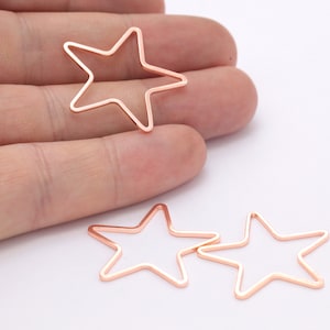 6 Pcs Rose Gold Plated Star Charms , Star Necklace , Brass Star Charms , ( 27 mm ) RSGLD-223