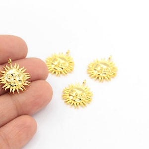 15x18mm Sun Face Charms, 24k Shiny Gold Plated Necklace Pendant , Tiny Sun Charms, Mini Sun Pendant  GLD-737