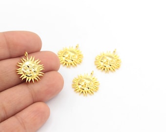 15x18mm Sun Face Charms, 24k Shiny Gold Plated Necklace Pendant , Tiny Sun Charms, Mini Sun Pendant  GLD-737