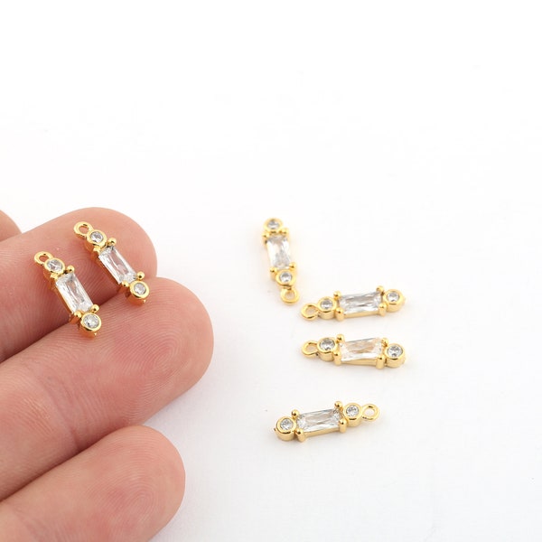 4x15mm 24k Brillant Plaqué Or CZ Drop Charms, Baguette Stone Charms, Zirconia Pendentifs, Crystal Pendentif, Drop Zircon, Zircon De Zircon