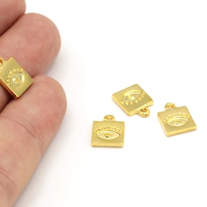 24k glanzend goud vierkant, gouden hanger, gouden oog charms, vierkante ketting bedels, armband charms, vergulde bevindingen, (9x13mm) GLD-547