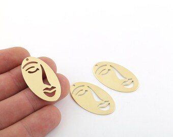 2 Pcs 19x35mm Raw Brass Face Charms, Face Pendant, Face For Earrings, Face Silhouette Charms, Raw Brass Earrings Findings, DS-RW-539