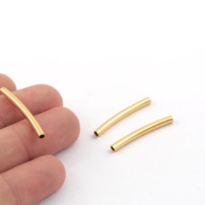 5 Pcs 3x30mm 24k Shiny Gold Plated Curved Tube Beads , Oval Tube Beads, Gold Plated Spacer Tubes, Round Tubes,Curved Tubes, GLD-1275