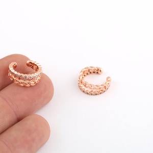 15mm Rosé vergoldete Stein Ohr cuff, Minimalist Ohr Cuff, zierliche Ohr cuff, White Stone Hoop Ohr cuff, Knorpel Ohrringe, EAR-301