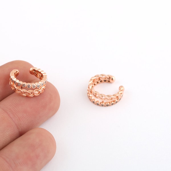 15mm Rose Gold Plated Stone Ear Cuff,Minimalist Ear Cuff, Dainty Ear Cuff,White Stone Hoop Ear Cuff, Cartilage Earrings, EAR-301