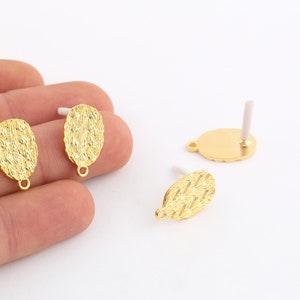 1 Pair 12x19mm 24k Shiny Gold Plated Hammered Drop Earring Post , Earring Findings, Making Earring , Drop Earring, Earring Post, EAR-360