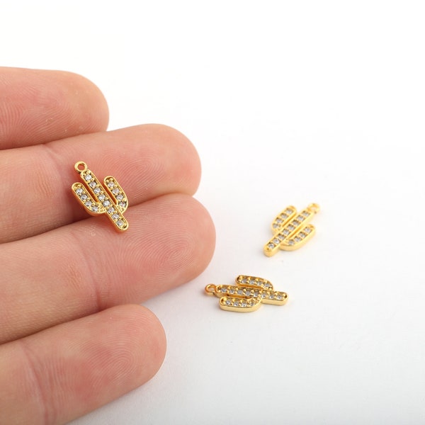 8x16mm 24k Shiny Gold Plated Cz Pave Cactus Charms ,Micro Pave Cactus Pendant,Zirconia Cactus Jewelry,Cactus Jewelry,Cactus Pendant, ZRK-730