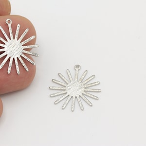 2 Pcs Silver Plated Textured Sun Charms, Sun Earring Charm, Sun Necklace Pendant, Sun Jewelry, Brass Sun Charms, SLVR-223