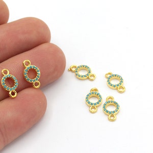 1 Pcs 7x13mm Zircon Round, 24k Shiny Gold Plated Charms, Micro Pave Charms, Bracelet Charms, Round Pendant  ZRK-438