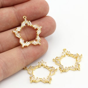Star Pendant, 24k Shiny Gold Plated Pave Star ,Cubic Zirconia Star, Star Pendant, Earring Findings , 25x26mm, ZRK-276