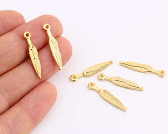 Gold Leaf Charm , 5 Pcs 24k Shiny Gold Plated Leaf Charms , Gold Plated Findings, Leaf Pendant, Gold Plated Charms, 4x26mm-GLD-48