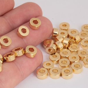 8mm 24k Shiny Gold Round Coins, Flat Round Beads, Stamping tag , Barrel , Spacer Beads, Solid Brass Beads, Round-GLD-282