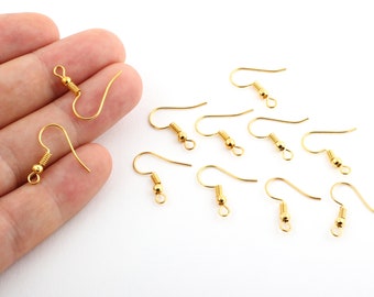 24k Gold Plated Earrings Findings, Ear Wires , Gold Plated Earrings, Earrings Findings, 17mm EAR-9