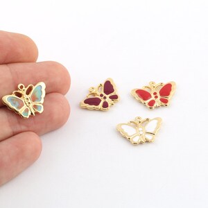 13x19mm 24k Shiny Gold Plated Enamel Butterfly Charm, Enamel Butterfly Necklace Charms , Enamel Animal Charms, Gold Plated Pendant, GLD-1022