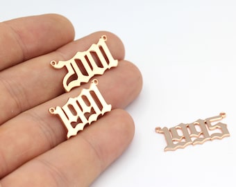 Old English Year Necklace, Rose Gold Plated Necklace Pendant ,personalized jewelery ,birthday gift , Necklace Pendant , ( 13x28mm) RSGLD-227