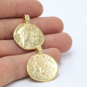 24k Shine Gold Plated Greek Coins , Antique Greek Coins , Medallion ,Necklace , 26x32mm- GLD-363