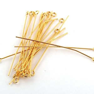12 Pcs 0,80x60mm Eye Pins 24k Shiny Gold Plated , Gold Plated Eye Pin-GLD-127