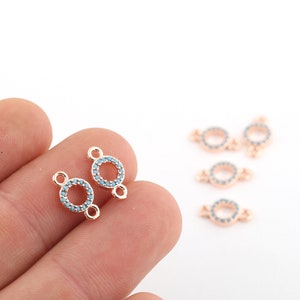 7x13mm Rose Gold Plated Round Charms With Two Holes, Bracelet Charms, Micro Pave Round Charms, CZ Jewelry, ZRK-619