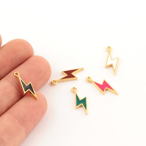 7x21mm 24k Shiny Gold Plated Enamel Lightning Charm, Enamel Lightning Necklace Charms , Enamel Lightning,  Gold Plated Pendant, GLD-790