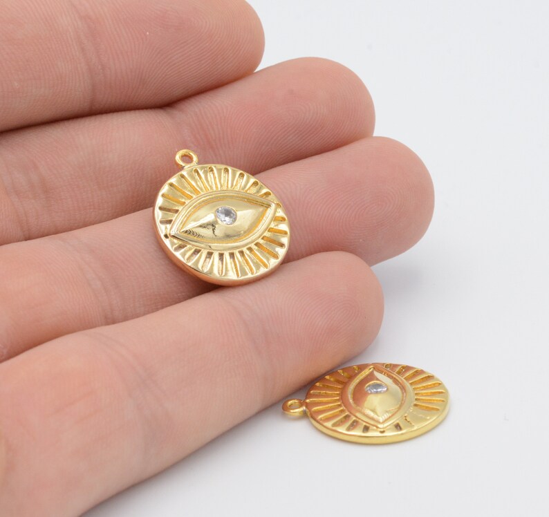 24k Shiny Gold Evil Eye Pendant Evil Eye Necklace Cz Charms Etsy