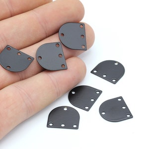 6 Pcs 17x16mm Black Plated Brass Half Moon, Black Plated Brass, Tear Drop, Black Teardrop, Stamping Tag, Blank  Black with 4 loops, BLK-15