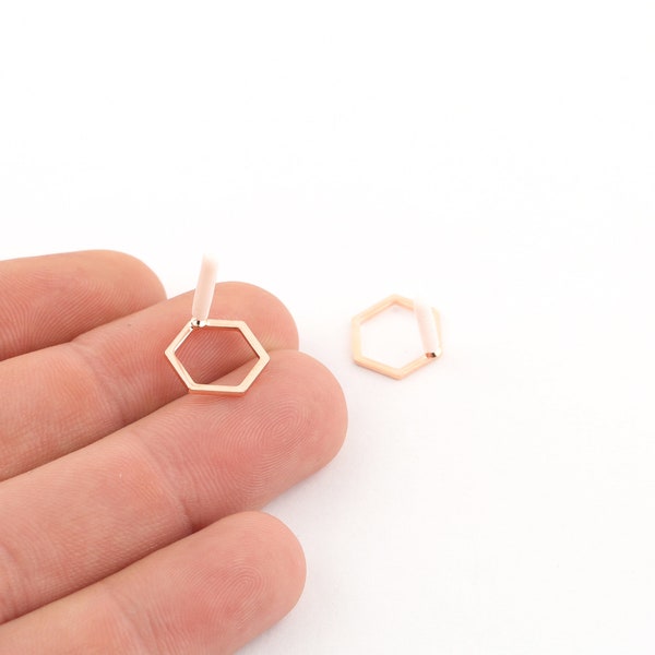 12x14mm Rose Gold Plated Hexagon Earrings, Circle Earrings, Round Earrings, Geometric Earrings, Rose Gold Plated Earrings, EAR-322
