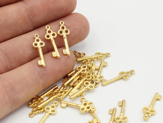 Gold Tiny Key , 5 Pcs 24K Shiny Gold Plated Key Charms , Key Pendant , Gold Plated Charms ,7x21mm-GLD-335