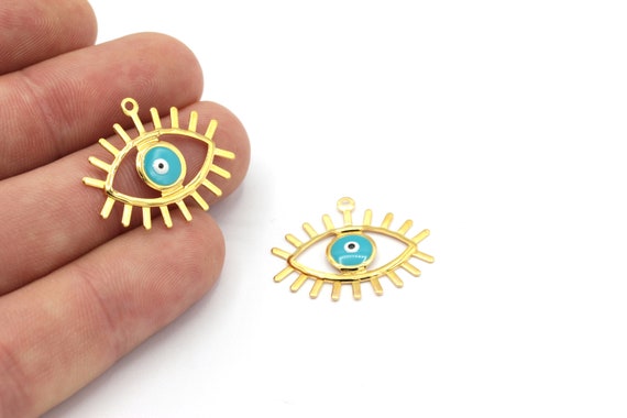 24k Shiny Gold Plated Evil Eye Eye Necklace Evil Eye Pendant Eye Jewelry Evil Eye Charms 26x22mm GLD 597 Etsy