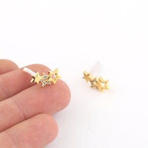 8x16mm 24K Shiny Gold Plated Star Earrings,Mini Star Earrings,Star Stud Earrings, CZ Star Earrings,Earring Findings EAR-341
