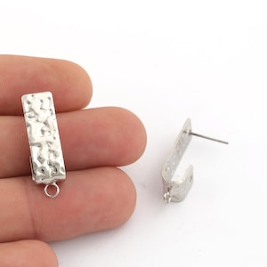 8x28mm Rhodium Plated Hammered U-shaped Earring, Pendant Earrings, U Shaped Pendant Earrings, Earring Findings,Stud Earring - EAR-415