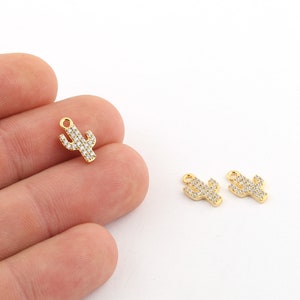 8x12mm 24k Shiny Gold Plated Cz Pave Cactus Charms ,Micro Pave Cactus Pendant,Zirconia Cactus Jewelry,Cactus Jewelry, Cactus Pendant,ZRK-589