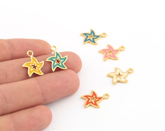15x18mm 24k Shiny Gold Plated Enamel Star Charms, Enamel Star Necklace Charms , Gold Plated Star Pendant, Bracelet Beads, GLD-1121