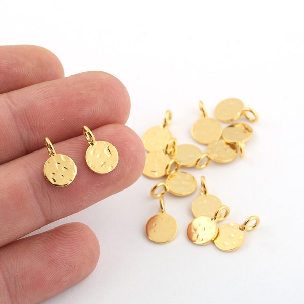 6 Pcs 8x13mm 24k Shiny Gold Plated Hammered Disc, Circle Disk, Hammered Pendant, Stamping Blank, Hammered Coins ,Stamping Tag, GLD-882