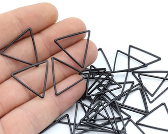 6 Pcs Black Plated Triangle Charms ( 21mm ) Connector - Triangle Pendant, Triangle Findings, BLK-30
